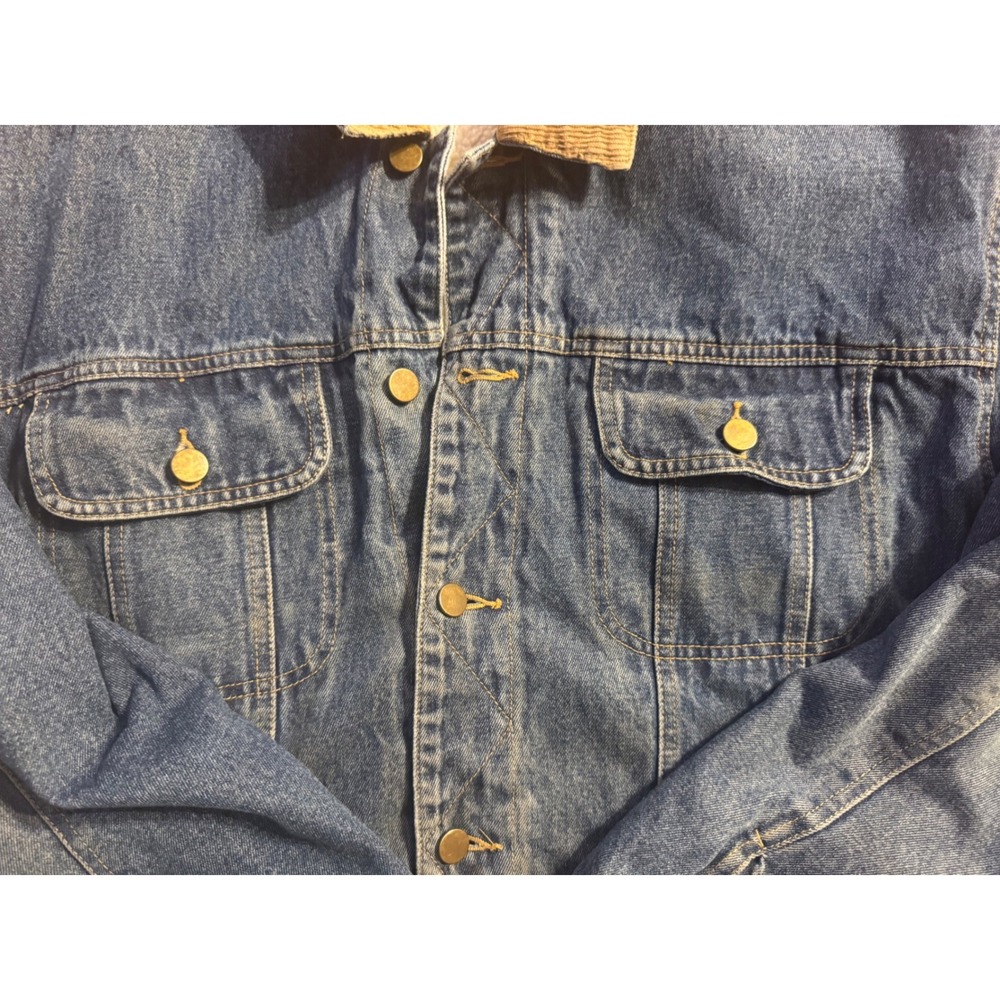 Vintage 80/90s High Noon Men's Sherpa Lined Denim Trucker Jacket Corduroy Collar - Picture 4 of 8